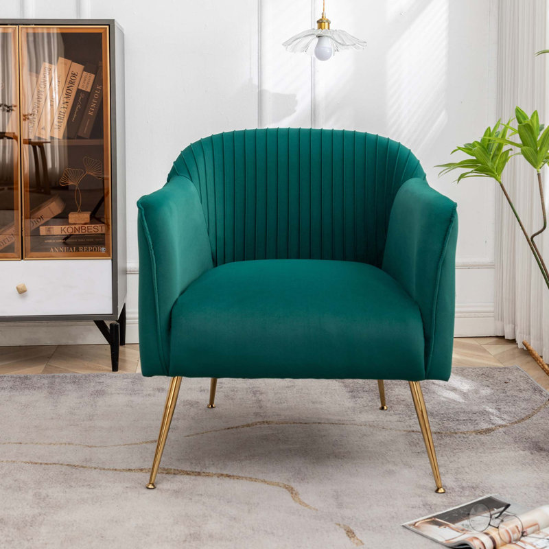 Fauteuil de chambre moderne en velours avec pieds en métal et structure en bois, Green