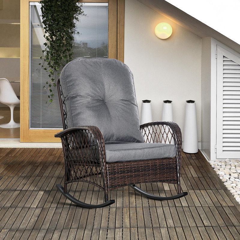 Chaise berçante de patio en gris, avec siège et coussin abondants, structure en acier pour le jardin, la cour arrière, conception robuste et large