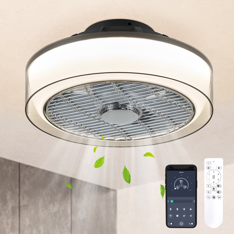16 In.Smoky Gray Flush Mount Ceiling Fan With Dimmable LED Light  And Remote