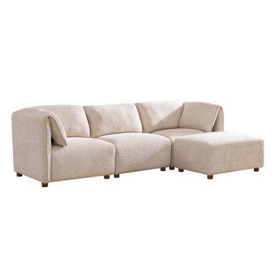 Zeno Modern Contemporary Boucle Modular Sectional Sofa with Rubberwood Leg
