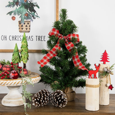 18" Mini Pine Medium Artificial Christmas Tree in Burlap Base Unlit