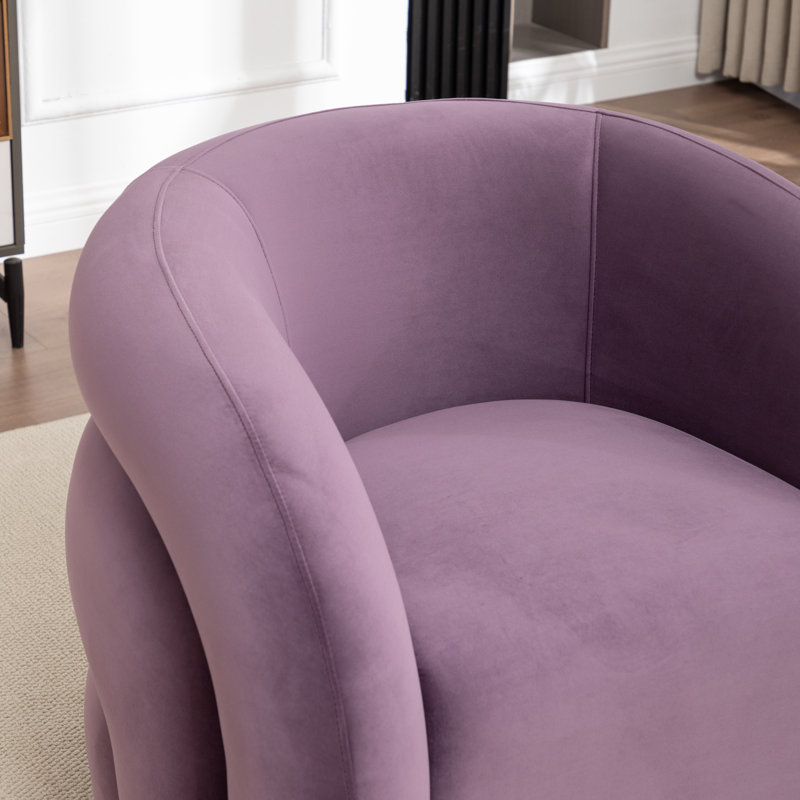 Fauteuil demi-tonneau pivotant rembourré Coyle, Velours mauve, 1