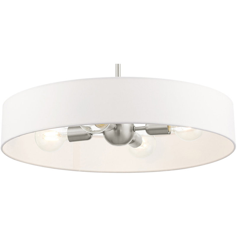 Elegance Brushed Nickel 4-Light Indoor/Outdoor Drum Pendant with Off-White Shade