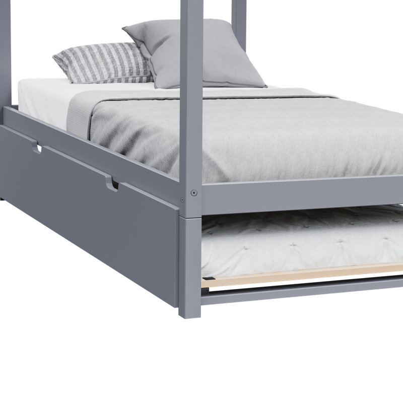 Lit à baldaquin en bois massif avec lit gigogne Adama par Mack & Milo ™, Gris