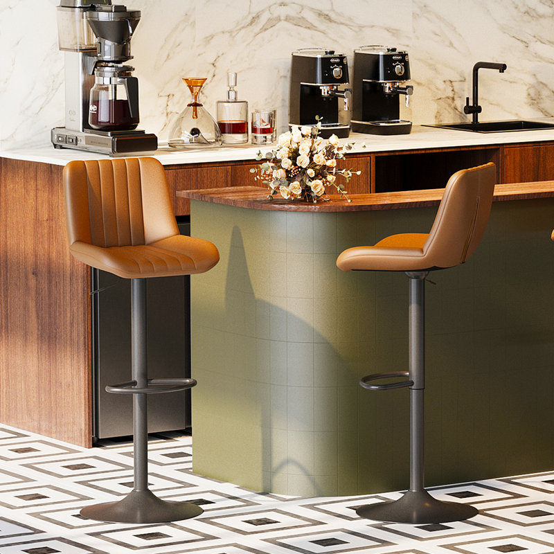 Swivel Upholstered Adjustable Height Counter Stool with Metal Frame, Brown