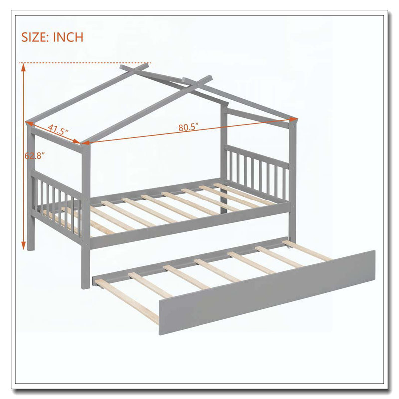 Lit en bois avec lit gigogne simple, gris