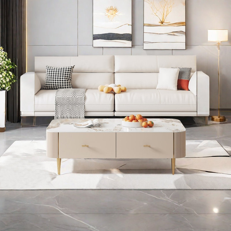 Italian style sintered stone coffee table, 15.75" H x 51.18" L x 27.56" W