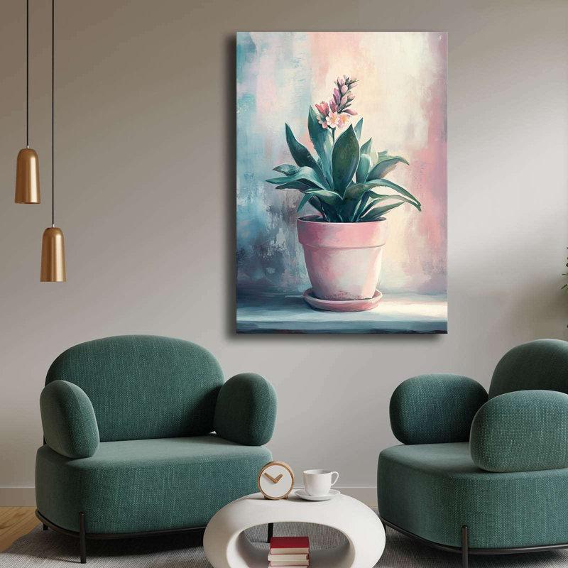 Pink Flower Pot Botanical Wall Art, 39.4" H x 27.6" W