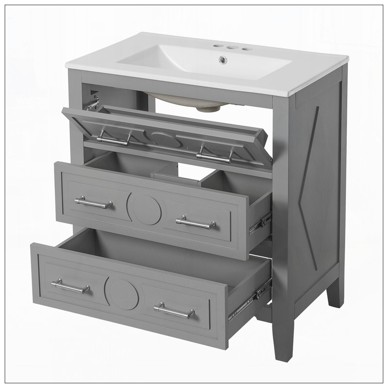 Meuble-lavabo 30 po avec lavabo en céramique, Gris