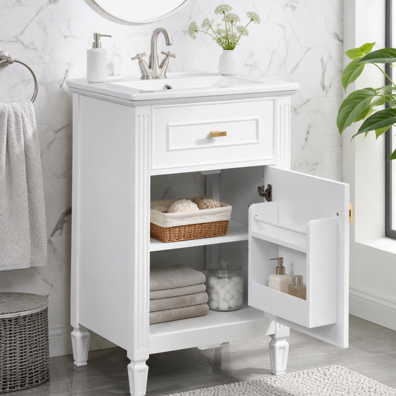 Meuble-lavabo de 20 po avec lavabo et rangement intelligent, Blanc, 20