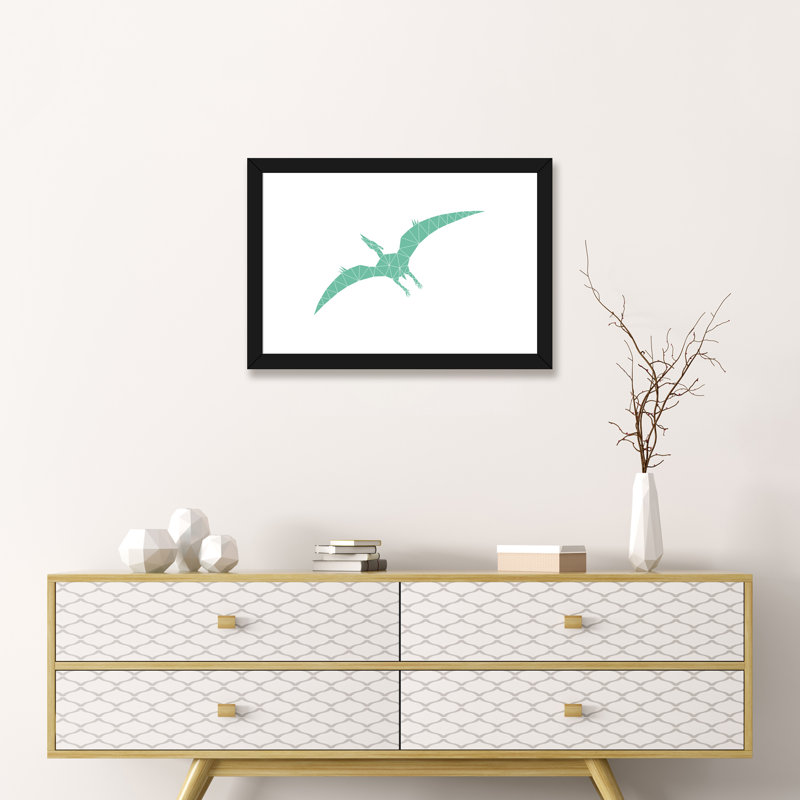 Geometric Dino Pterodactylus - impression d'art graphique, H 16 po x l 24 po x P 1 po, Papier encadré noir