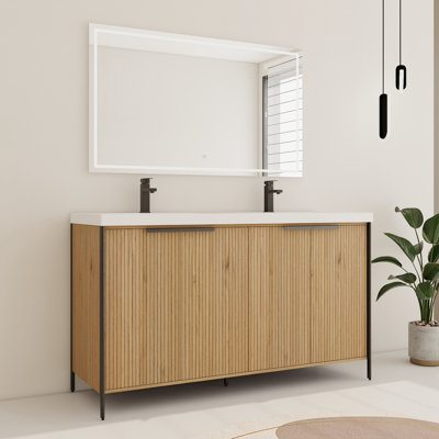  Hickory 60'' Double Bathroom Vanity Set with Resin Sink Top