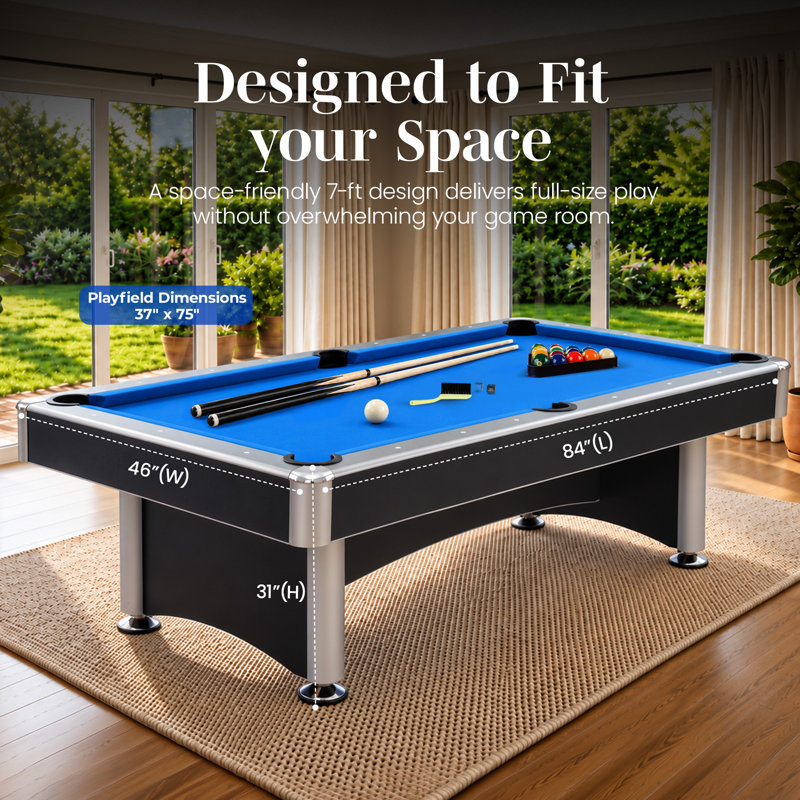 Table de billard 7 pieds avec plateau de tennis de table Hathaway Maverick II - avec accessoires pour les deux jeux - Ping-pong et table de billard combinés pour les familles - Finition noir mat, feutre bleu