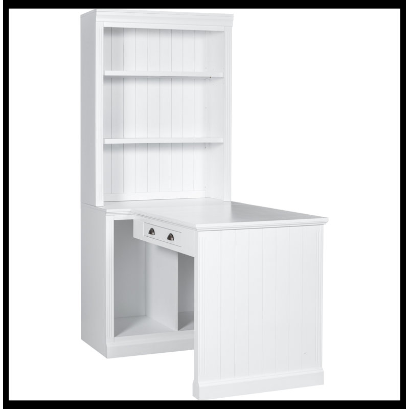 Tall Bookshelf With Writing Desk,Modern Bookcase with Study Desk, Workstation with Storage Shelf