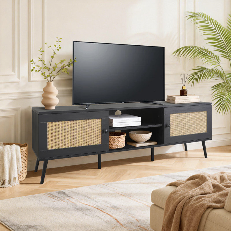 Tv Stand For 60/65/75 Inch Tv, Farmhouse Slatted Door Tv And Media Console Table With Drawer