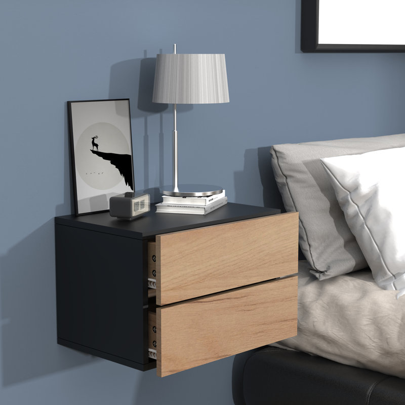 Avyion Manufactured Wood Bedside Table, 30cm H x 45cm W x 32cm D, Black
