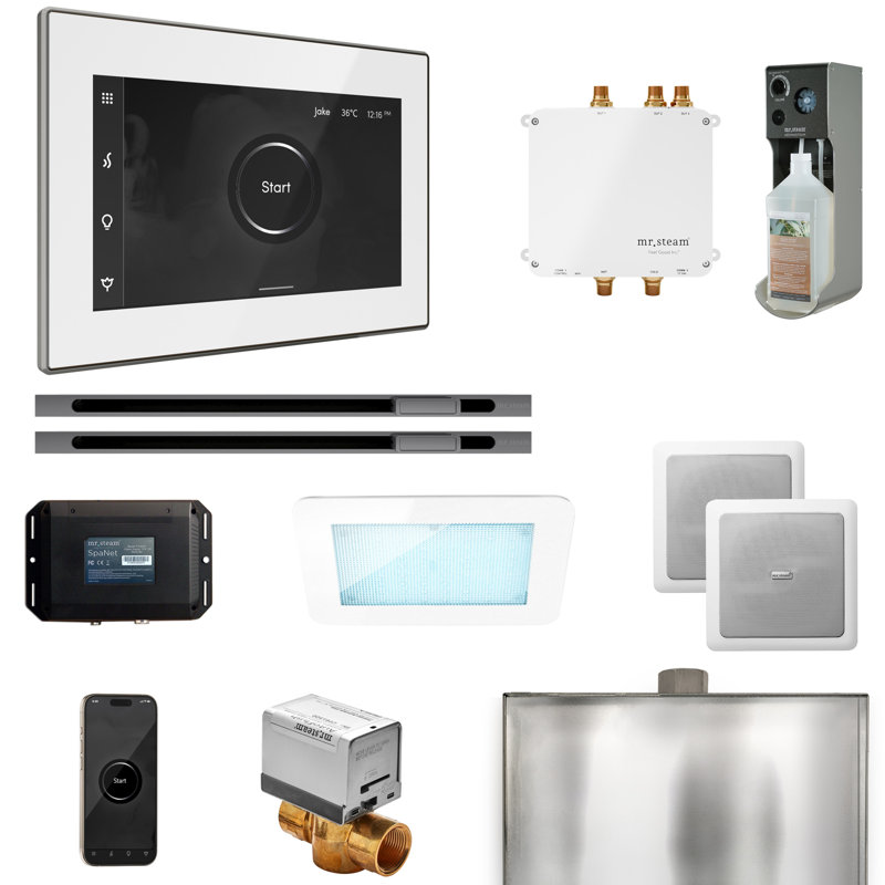 Bliss Max Steam Shower Control Package with iSteamX Control and Linear Steamhead , White/Brilliant Black