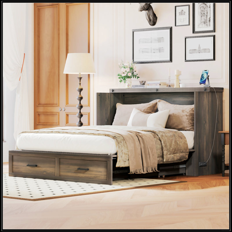 Lit double escamotable avec station de charge, Grand lit