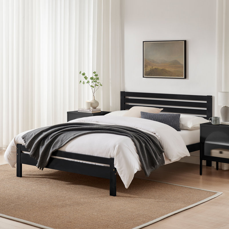 Aichele Solid Wood Bed, Dark Grey, Double (4'6)