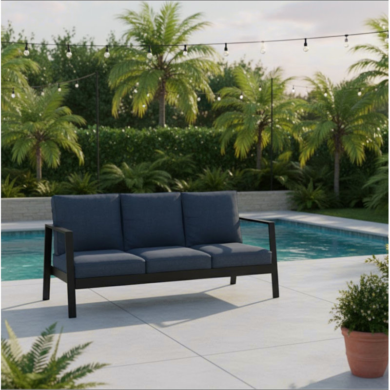 Canapé de patio 75 po 3 places en aluminium toutes saisons, Bleu