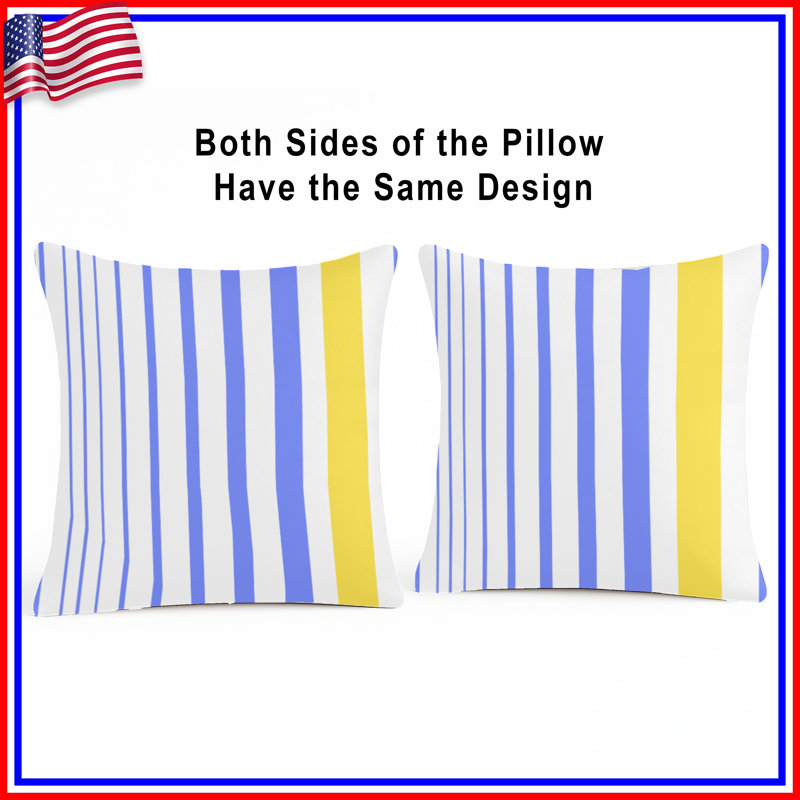 Coussins décoratifs à rayures bleues et jaunes, 14 X 14 pouces