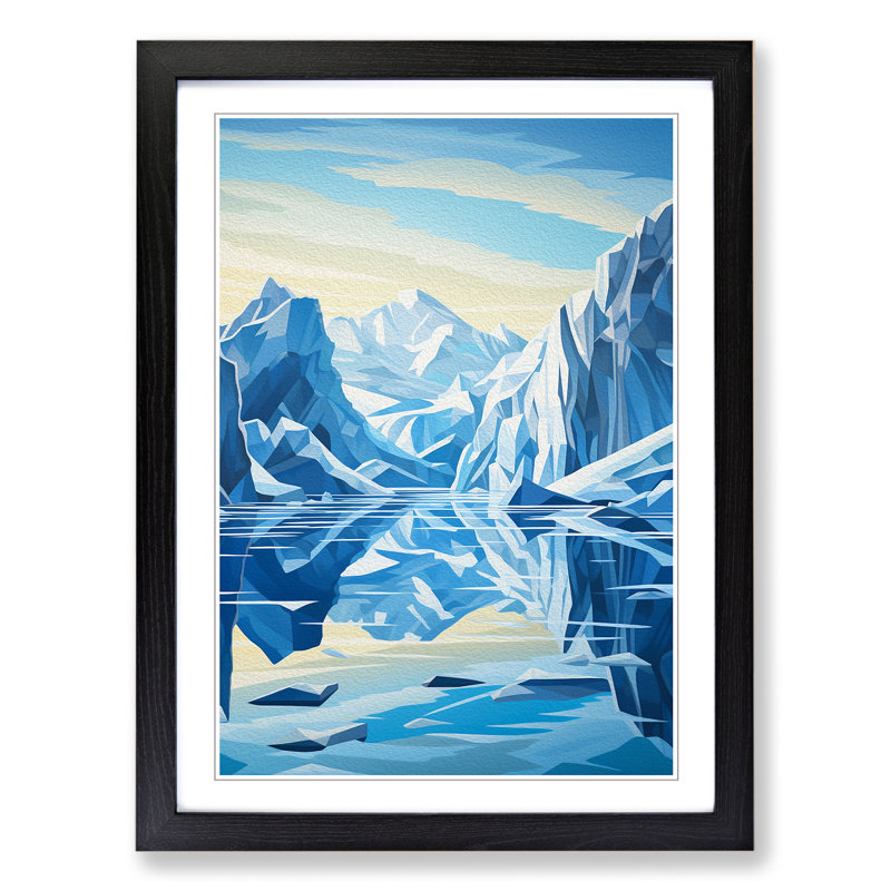 Glacier Art Deco - Framed Print, 64cm H x 46cm W x 2cm D, Black