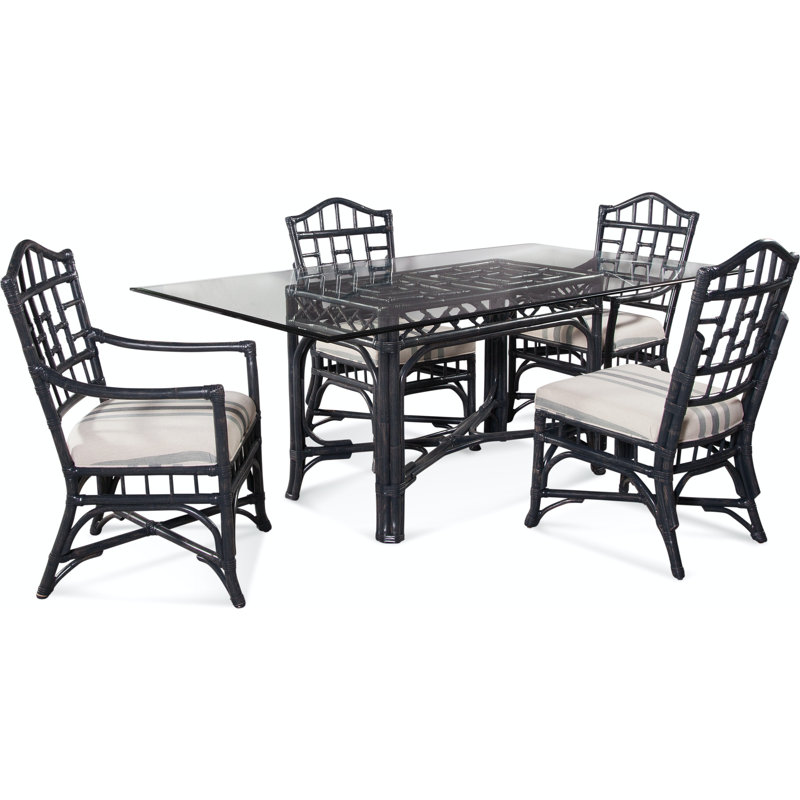 Chippendale Glass Dining Table, 42" W x 60" L, Black