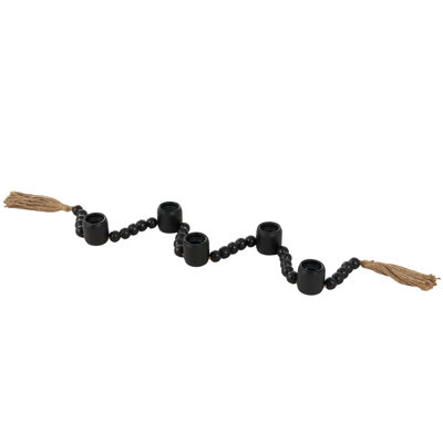Mango Wood Garland Decorative Brown Candle Holder With Tassel