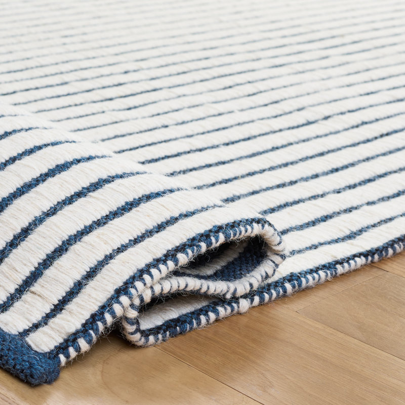 Vermont Hand Woven Wool;Cotton Striped Indoor Rug, Rectangle 6' x 9'