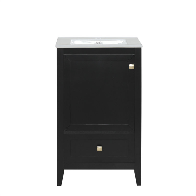 Meuble-lavabo de 20 po avec lavabo, armoire de salle de bain avec porte à fermeture douce, support de rangement et tiroir