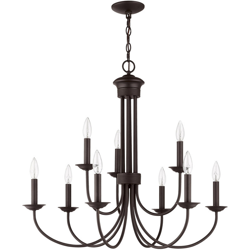 Lustre style chandelier 9 lumières Arunvir, Bronze
