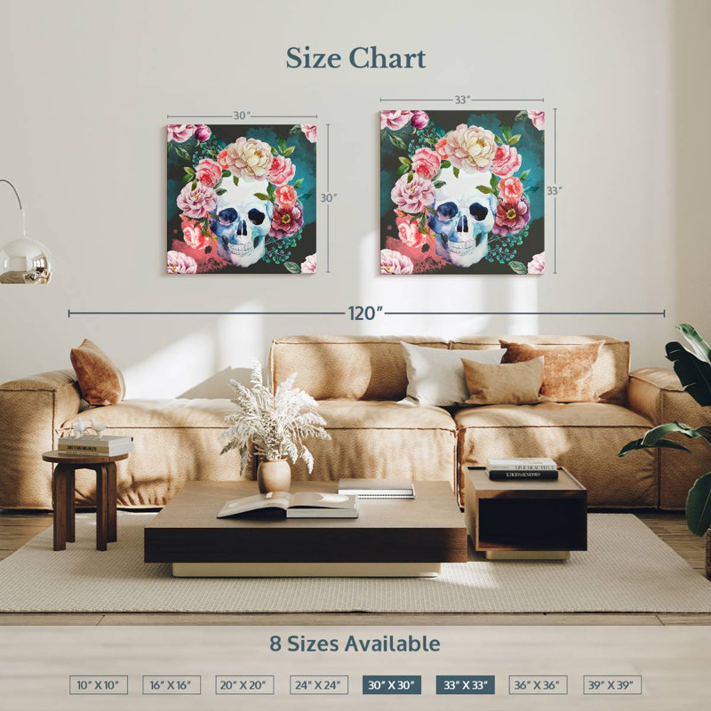Crâne floral Kerner, H 30 po x l 30 po
