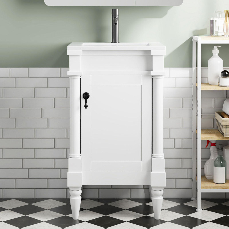 Meuble-lavabo moderne 18 "avec lavabo, Blanc, bronze