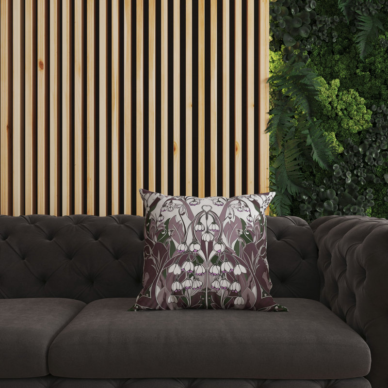 Coussin décoratif intérieur / extérieur Lily Of The Valley, H 18 po x l 18 po, Blanc / floral lavande