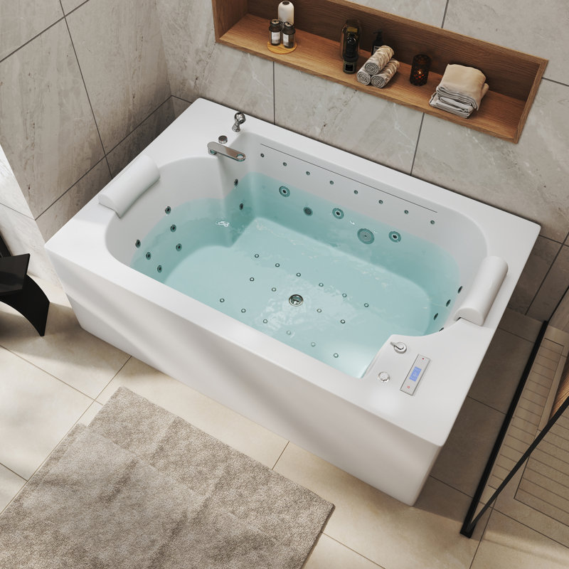 CASAINC Dual Person Acrylic Massage Bathtub With Thermostat Control & Waterfall Faucet & LED Light Control Panel