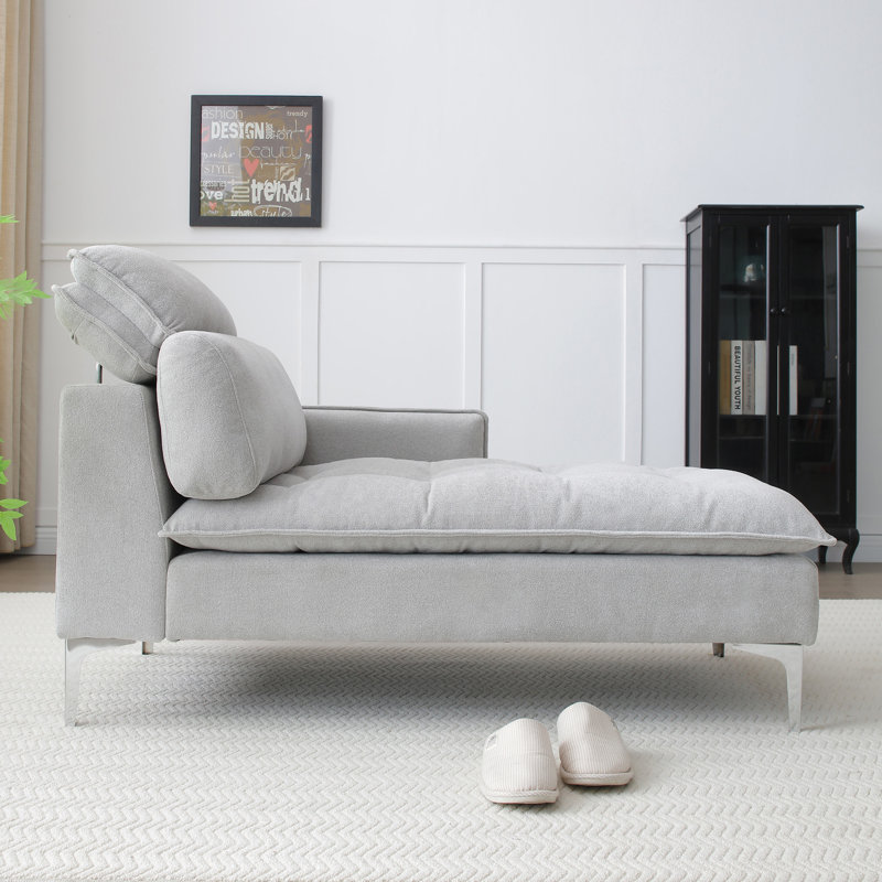 Chaise longue rembourrée Meshawn avec appui-tête réglable, Tissu gris pâle
