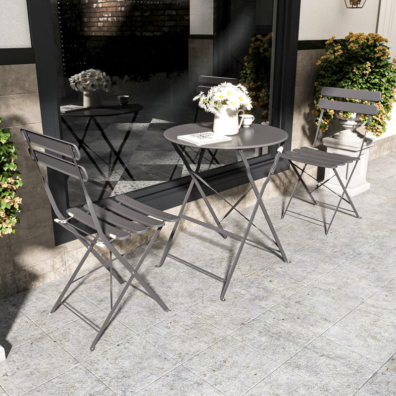 Premium Frame Patio Bistro Set With Seat Cushion, Folding Outdoor Patio Furniture Sets, 3-Piece Patio Set Of Folding Patio Table And Chairs