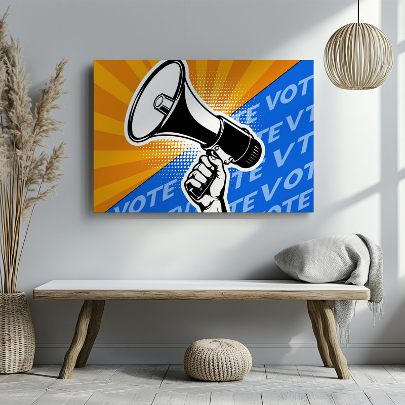 Toile, création d'une conception graphique dynamique et dynamique mettant en vedette un mégaphone classique, H 20" x l 20" 