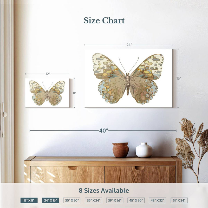 Papillon Brampt en taupe et bleu, H 16 po x l 24 po