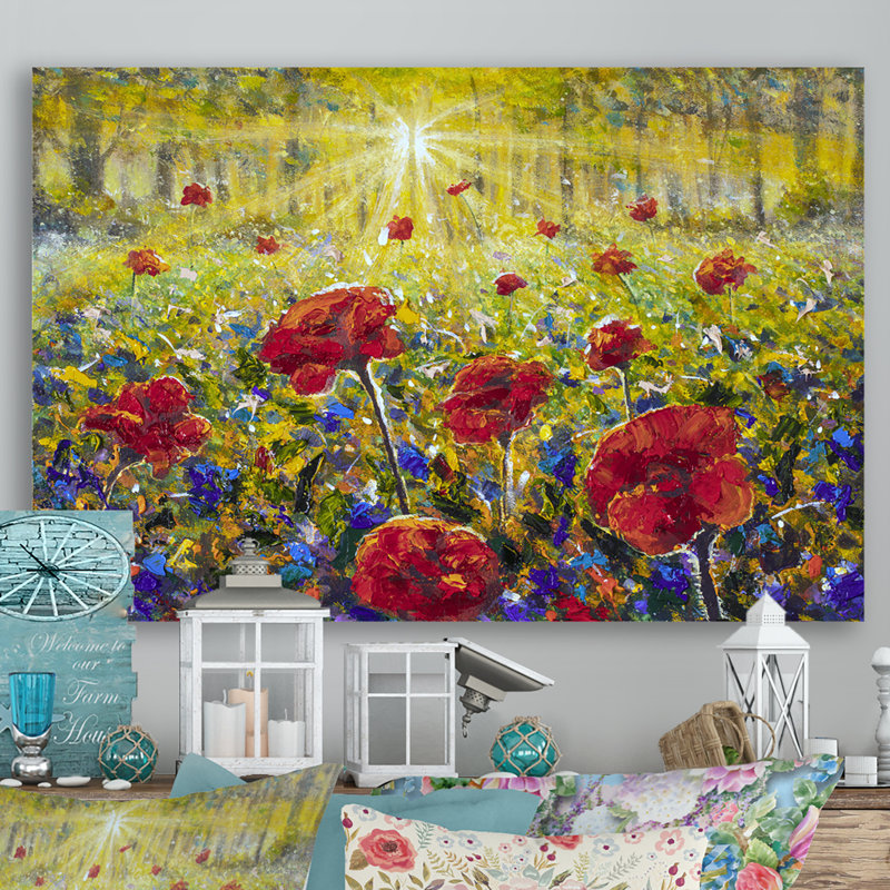 " Flowers Poppies Field ", 8" H x 12" W x 1" D, Wrapped Canvas