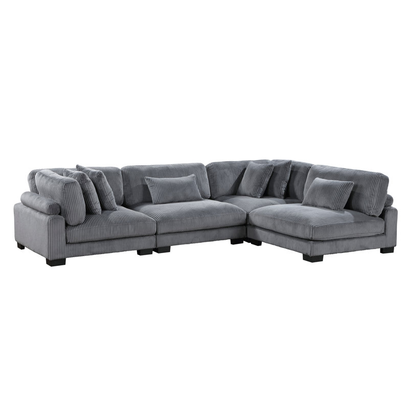 Canapé modulaire 4 pièces Sumekh, Velours côtelé gris
