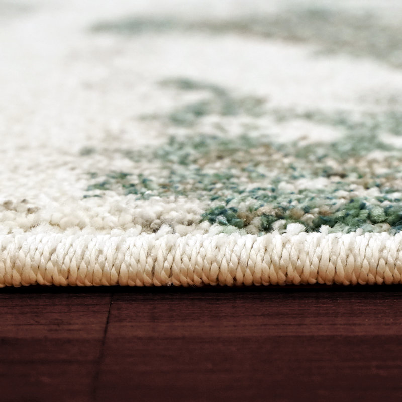 Tapis ivoire / vert Linney, Rectangle 7 pi 10 po x 11 pi 2 po