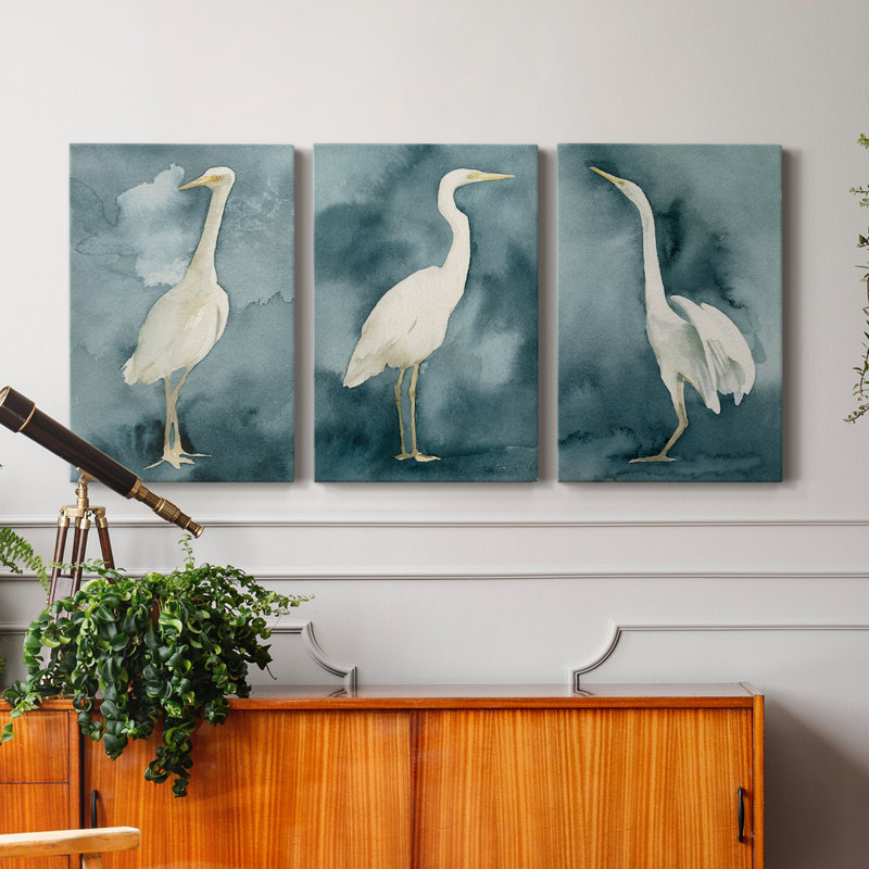" Simple Egret II " 3 - Pieces Painting Print, 60" H x 40" H x 1