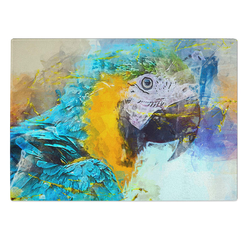 Glass Macaw Parrot in Abstract Chopping Board, 39 cm W x 28.5 cm L