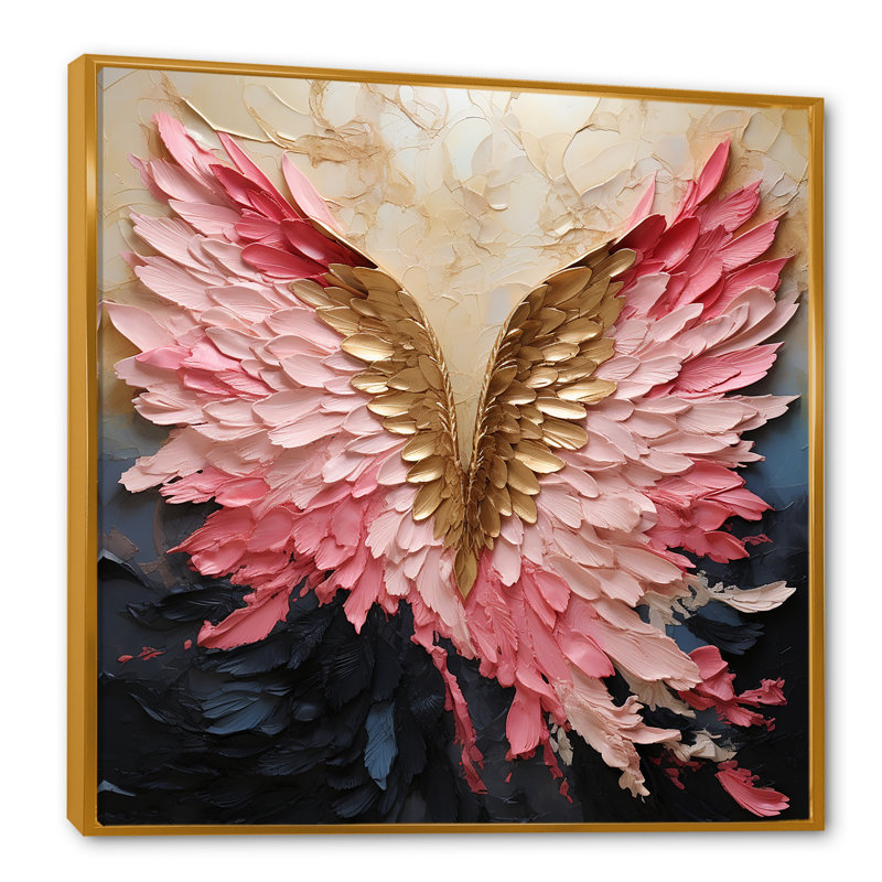 Pink And Gold Angel Wings - Abstract Spirals Framed Canvas Print Wall Art, Floater Framed, 36" H x 36" W, Gold