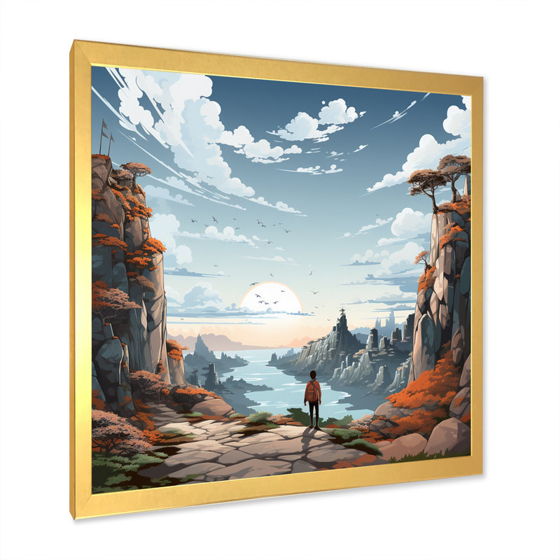 Beige Cliff Jagged Solitude - imprimé, Encadrement doré, H 36 po x l 36 po x P 1,5 po