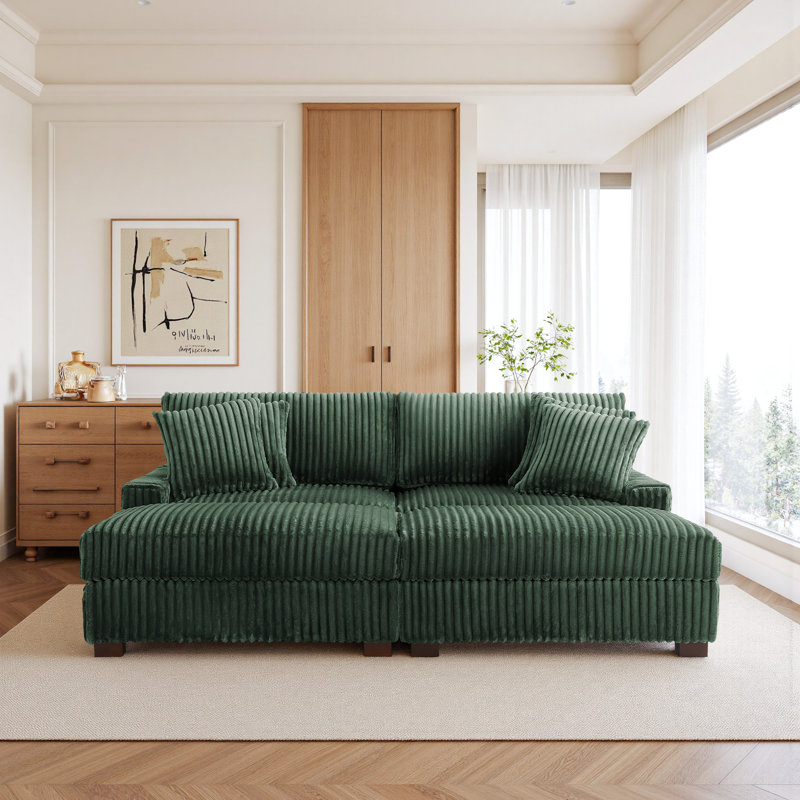 4 Seater Sectional, Green Polyester/Foam Padding