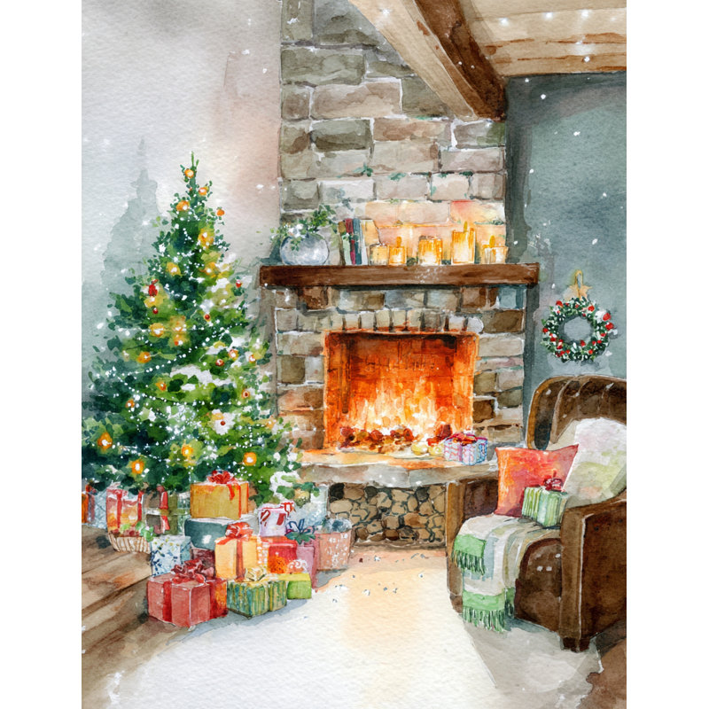«Warm Holiday Hearth», art mural sur toile tendue, 36 po x 48 po