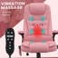 Chaise de bureau de massage à haut dossier avec 6 points de vibration et fauteuil chauffant inclinable en cuir PU avec accoudoirs et télécommande, rose-1859456817