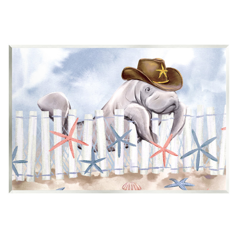 Art mural lamantin en lamantin dans un chapeau de cowboy par Ziwei Li, H 10 po x l 15 po